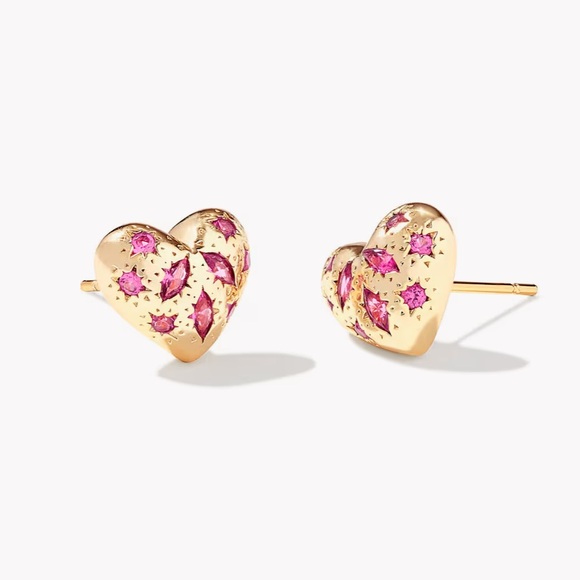 Kendra Scott Holland Heart Gold and Pink Crystal Heart Earrings NWT - Picture 6 of 6